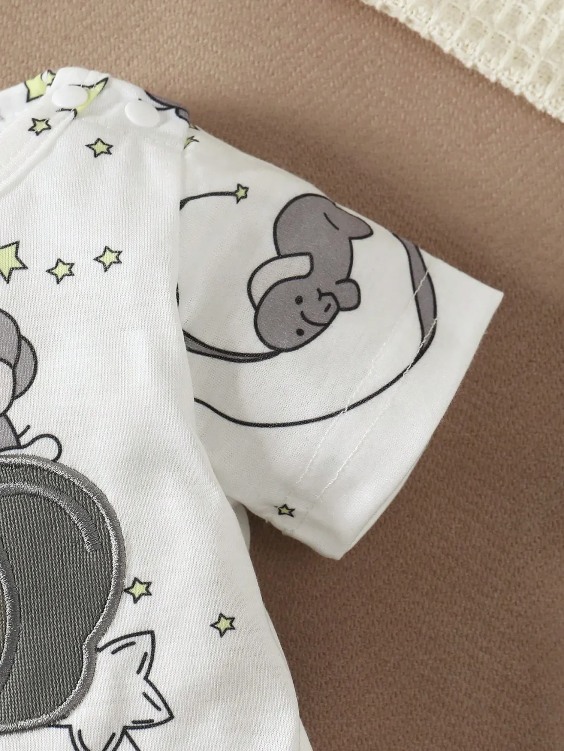 Newborn Baby Boys' Casual Cute Cartoon Elephant Pattern Round Neck Short Sleeve Romper With Shoulder Snaps, Shorts And Hat 6