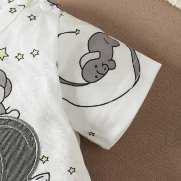 Newborn Baby Boys' Casual Cute Cartoon Elephant Pattern Round Neck Short Sleeve Romper With Shoulder Snaps, Shorts And Hat 6