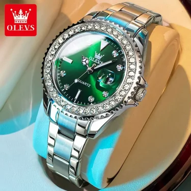 OLEVS Original Diamond Dial Quartz Watch for Women Fashion Ladies Watches Stainless Steel Waterproof Luminous Women's Wristwatch 1