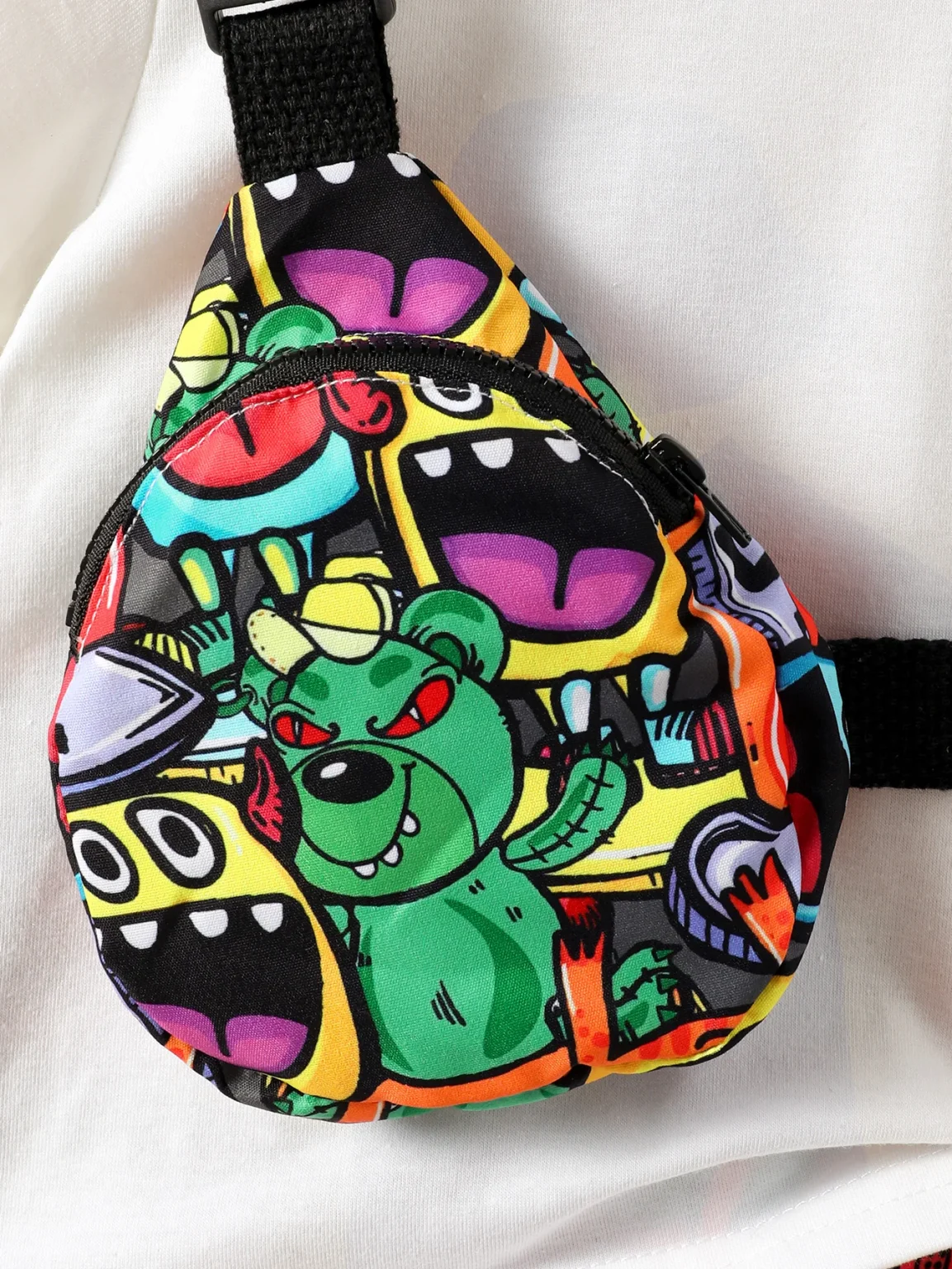 Baby Boys Summer Fashion Funny Four-Piece Pure White T-Shirt Top Cartoon Monster Print Straddle Bag Pocket Pants Sunscreen Hat 6