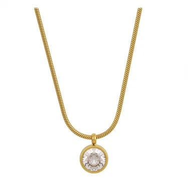 2025 New Simple Design Shiny Zircon Pendant Stainless Steel Gold Colour Necklace Girls' Collar Chain Fashion Jewelry For Women 6