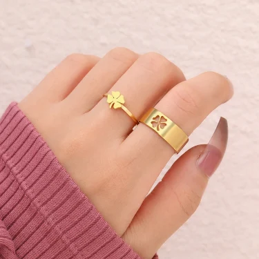 Stainless Steel Rings Trendy Vintage Clover Fashion Adjustable Couple Ring For Women Jewelry Wedding Eachother Gifts 2Pcs/set 6