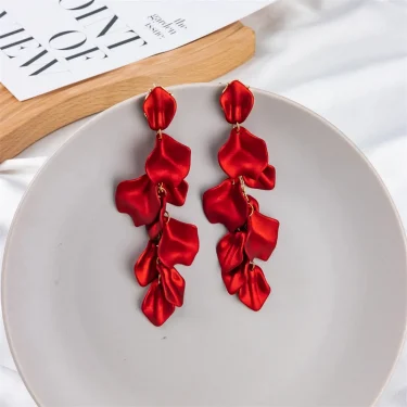 Trendy Petal Tassel Long Drop Earrings for Women Red Blue Exaggerate Big Dangle Earrings Wedding Party Personality Jewelry Gift 4