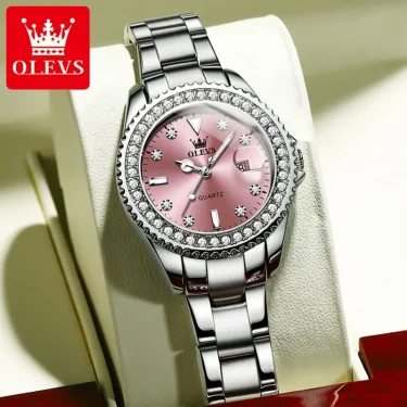 OLEVS Original Diamond Dial Quartz Watch for Women Fashion Ladies Watches Stainless Steel Waterproof Luminous Women's Wristwatch 3
