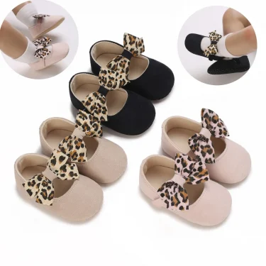 Lovely Leopard Bow Baby Shoes Fashion Princess Shoes Casual Sports Shoes Warm Toddler Soft Sole Anti Slip First Walker 0-18M 1