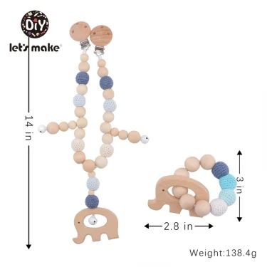 Let's Make Wood Teether Baby Bed Hanging Rattles Toy Make Noise Bird Elephant Shape Crochet Beads Bracelet Pram Clip Baby Rattle 4