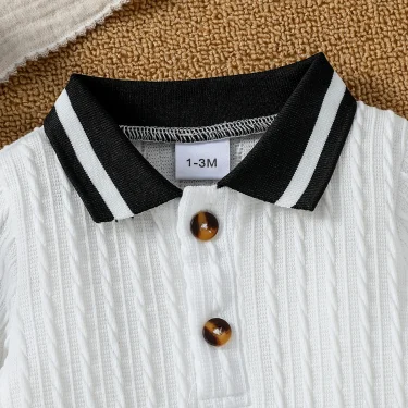 Baby Boys Autumn Solid WhiteTurn-down Collar Casual Daily Jumpsuit With Button For Newborn-18M Clothing Wear 3