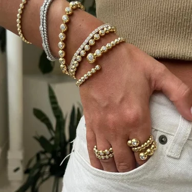 New Arried Geometric Fashion Women Jewelry Set Gold Color Round Ball Bezel Set CZ Bracelet Bangle Rings 4