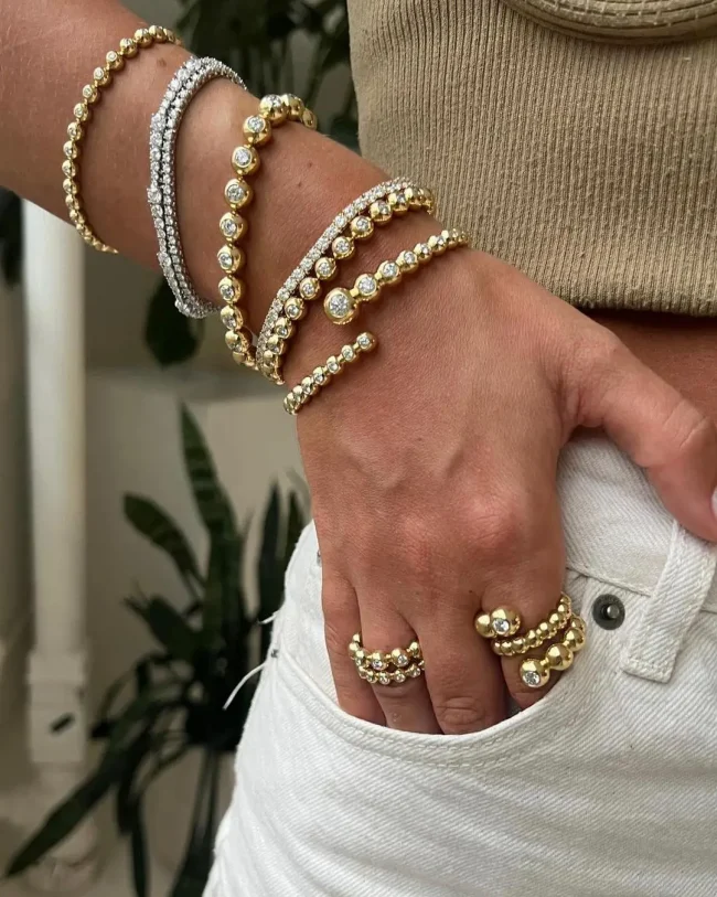 New Arried Geometric Fashion Women Jewelry Set Gold Color Round Ball Bezel Set CZ Bracelet Bangle Rings 4