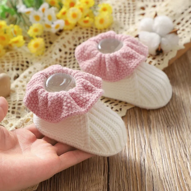 Newborn Baby Shoes Knitted Infant Boy Girl Footwear 0-18M Fashion Patchwork Ruffles Children Bed Walk Boots Warm Shallow Autumn 2