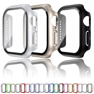 Tempered Glass+Case For Apple Watch 38mm 40mm 41mm 42mm 44mm 45mm 46mm Screen Protector Protective Cover iWatch 10 8 7 9 6 SE 5 1