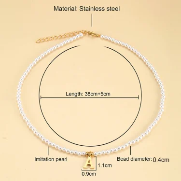 Stainless steel letters initial pendant necklace diy name Simulated pearls Bead Necklaces for Women Pearl Woman's Choker jewelry 3