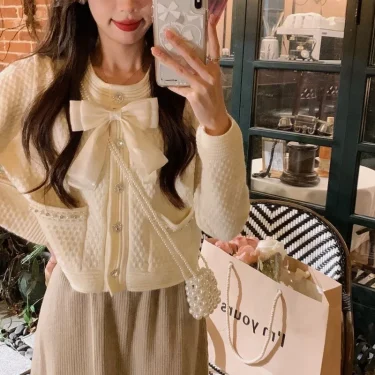 Sweater Knitted Cardigan Coat Design Sense Short Sweater Female 2023 Foreign Long Sleeve O Neck Sweater Cardigan Female Tops 1