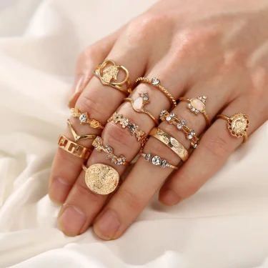 15Pcs Vintage Rings Set For Women Fashion Cross Floral Palm Pattern Crystal Geometric Rings Trendy Finger Jewelry Gifts New 2