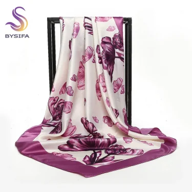 [BYSIFA] China Style Blue White Silk Scarf Cape 2017 New Design Ladies Muslim Head Scarf Printed Fashion Accessories Satin Scarf 2