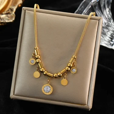 EILIECK 316L Stainless Steel Gold Color Hollow Ball Beads Pendant Necklace For Women Non-fading Choker Jewelry Girls Gifts Party 6