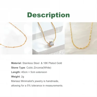 Gold Plated Stainless Steel Dainty Minimalist Zircon Charm Anti Tarnish Chain Round Clear Cz Stone Necklace for Women Jewelry 2