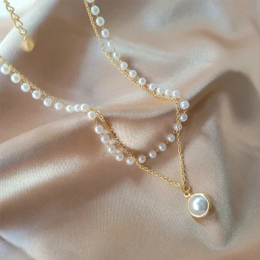 SUMENG 2025 New Fashion Kpop Pearl Choker Necklace Cute Double Layer Chain Pendant For Women Jewelry Girl Gift 3