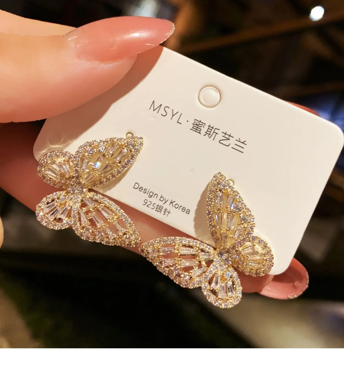 New Butterfly Zircon Earrings women's Korean jewelry literary style earrings net red temperament simple new earrings 4