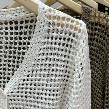Hollow Mesh Ice Silk Sunscreen Jacket for Women's Summer Long Sleeved Outerwear with Small Shawl Knitted Cardigan 5