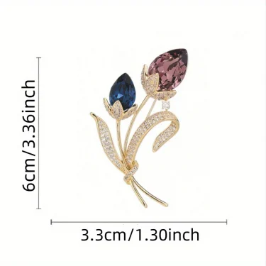 Ladies Novelty Retro Twin Flower Brooch High-grade Women's Exquisite Crystal Flower Corsage Anti-slip Pin Suit Accessories 4