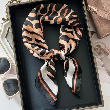 70cm Square Luxury Leopard Print Silk Scarf Ladies Headband Small Hair Scarves Band Female Handkerchief Bandana Foulard 5