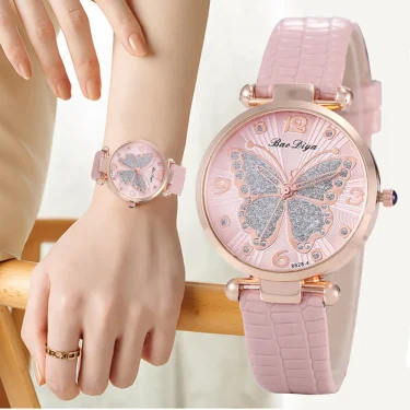 Butterfly Diamond Dial Design Women Quartz Watches Fashion Casual Ladies Wristwatches Simple Woman Leather Clock Montre Femme 1