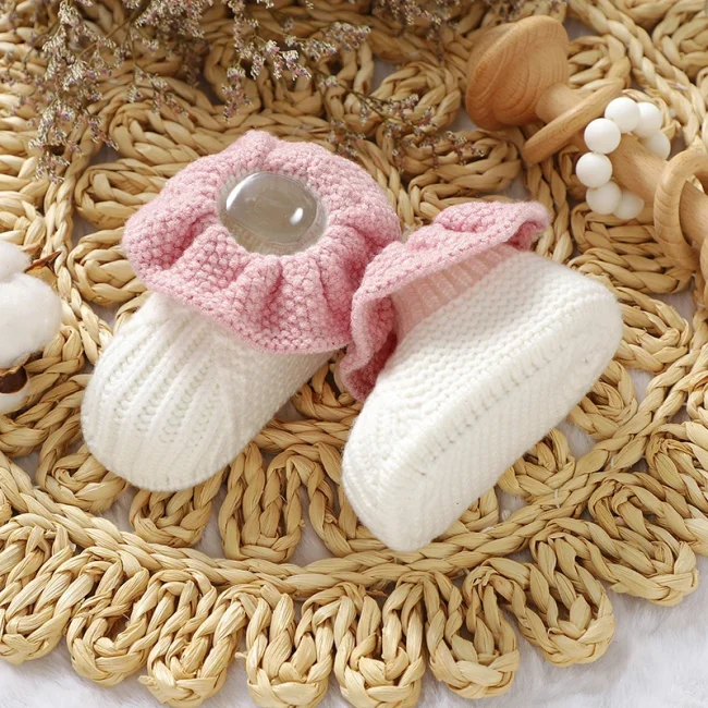 Newborn Baby Shoes Knitted Infant Boy Girl Footwear 0-18M Fashion Patchwork Ruffles Children Bed Walk Boots Warm Shallow Autumn 3