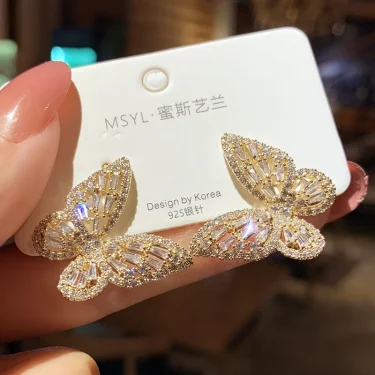 2023 New Butterfly Zircon Earrings Women's Korean Luxury Jewelry Literary Style Earrings Net Red Temperament Simple New Earrings 1