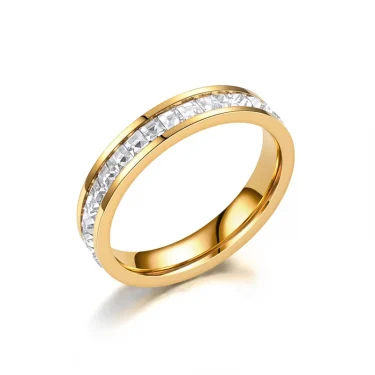 JHSL Unisex 4mm Luxury Stainless Steel Men Women Statement Cubic Zircon Rings Gold Silver Color US size 3 4 5 6 7 8 9 10 11 12 5