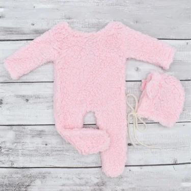 Ylsteed Cute Newborn Bear Bonnet and Pajama Set Infant Photo Prop Brown Plush Bear Ear Hat and Footie Romper Photoshoot Outfit 5