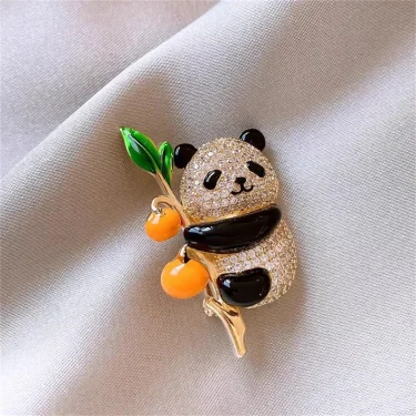 1Pc Cute Panda Brooch with Persimmon and Auspicious Meaning for Men and Women Jewelry Fashion Accessories Gifts 2025 2