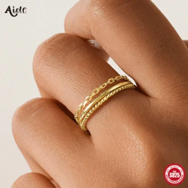 Aide 925 Sterling Silver 3pcs Set Simple Circle Adjustable Ring For Women Minimalist Black Zircon K Gold Fine Jewelry Party Gift 1