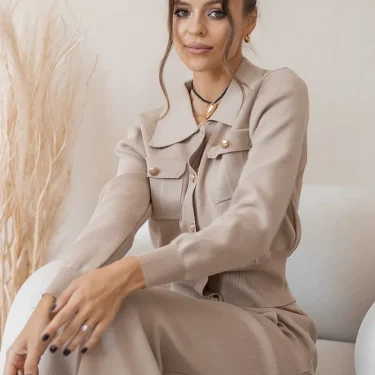 Elegant Knit Blazer Skirt Set Women Black White Brown 2 Piece Matching Set Autumn Winter Vintage Knitted Two Piece Women Sets 6