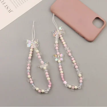 Creative Crystal Bowknot Pearl Beaded Mobile Phone Straps for Women Phone Case Key Chain Bag Pendant Decoration Accessories 3