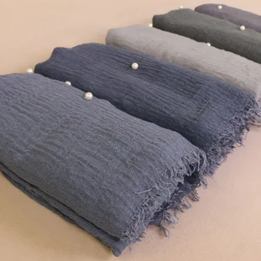 New Plain Crinkled Cotton Muslim Hijab Scarf Women Ladies Scarfs Shawls Head Wrap Pearl Beads Head Scarves Soft Muffler Stole 4