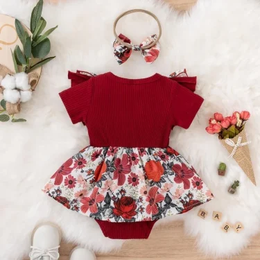 Summer Baby Girl Dress With Bowknot Striped Jumpsuit Cotton Dress For Newborn Floral Clothes Baby Crawling Clothes 3