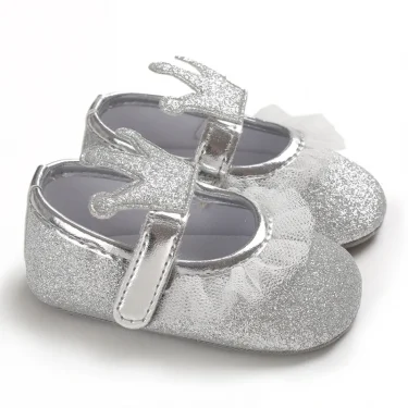 Cute 0-18M Spring Newborn Silver Baby Shoes Non Slip Cloth Bottom Girl Shoes Elegant Breathable Casual Baby First Walking Shoes 5