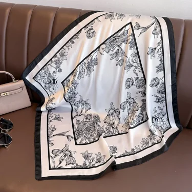 2024 New Floral Silk Square Scarf Women Satin Shawl Wrap Hijab Female Hair Band Wrist Luxury Headkerchief 70*70cm Echarpe 3