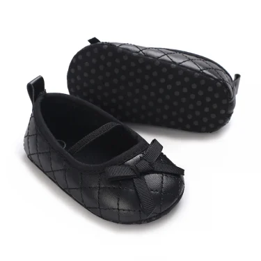 Newborn Baby Shoes Classic Fashion Mary Jane Ballet Flat Shoes Non slip Bow Baby Shoes Preschool Baptist Soft Sole Walking Shoes 6