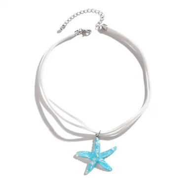 2025 Multi layered Creative Rope Chain Fashion Beach Jewelry Gift Girl Boho White Blue Starfish Pendant With Necklace Women's 6