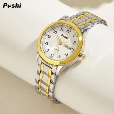POSHI Original Waterproof Quartz Watch for Women Fashion Ladies Bracelet Luxury Stainless Steel Strap Date Week Women's Watches 6