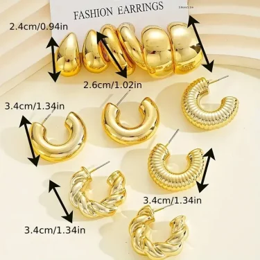 12 Unique and Simple Twisted Metal C-shaped Women's Earring Set, Retro Elegant, Hypoallergenic Earring Jewelry Gift 6