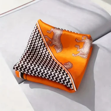 Orange Striped Horse Square Scarf Women's Natural Silk Scarf Casual Versatile Decoration Small Neck Scarf 6