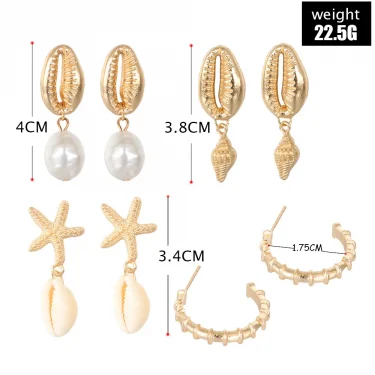 Bohemia Shell Starfish Dangle Earring set For Women Summer Beach Pearl Conch Drop Geometric Earring Girls Fashion Jewelry 2