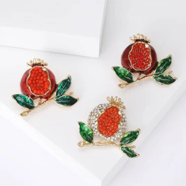 Beaut&Berry Enamel Pomegranate Brooches for Women Unisex 3-color Rhinestone fruits Party Casual Brooch Pin Gifts 3
