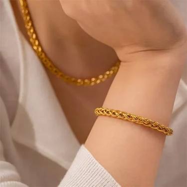 EILIECK 316L Stainless Steel Chains Neckalces Bracelet Jewelry Set For Women Gold Color Metal 18 K Plated Collar Bijoux Gift 4