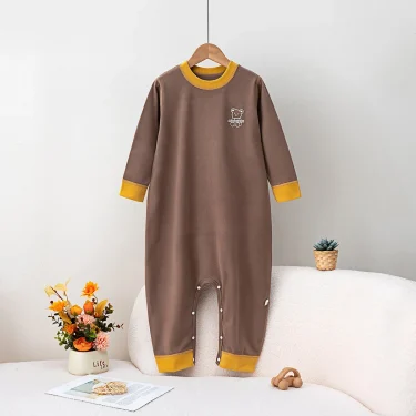 Autumn Newborn Boys Bodysuits Cotton Bear Pattern Long Sleeve Infant Baby Boys Rompers Loose Warm Loungewear Kids Boys Jumpsuits 4