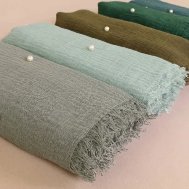 New Plain Crinkled Cotton Muslim Hijab Scarf Women Ladies Scarfs Shawls Head Wrap Pearl Beads Head Scarves Soft Muffler Stole 1