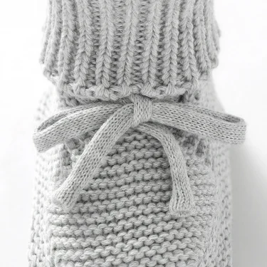 Infant Baby Shoes Knit Cotton Boys Girl Boots Fashion Tie Solid Newborn Walk Bed Footwear Toddler Kid Clothing Accessories 0-18M 5